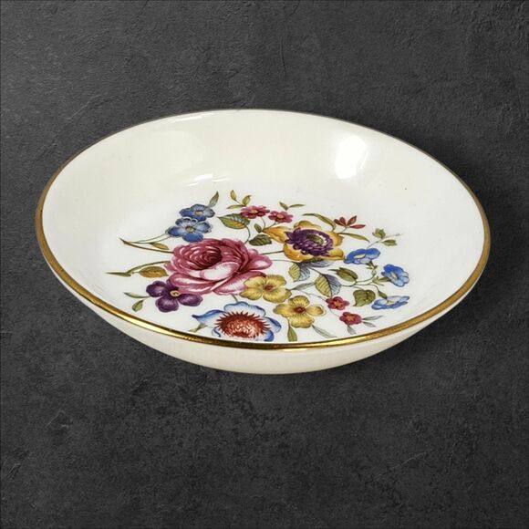 Vintage Royal Worcester Fine Bone China Trinket Dish Floral Gold Rim England - Picture 3 of 5